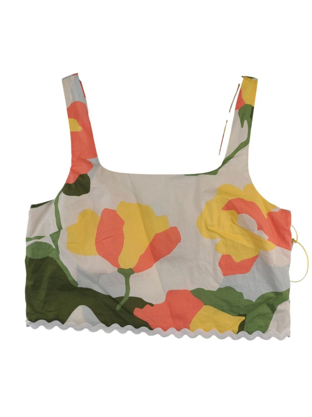 CeCe Floral Crop Top With Scalloped Hem Size L 100% Cotton Multicolor